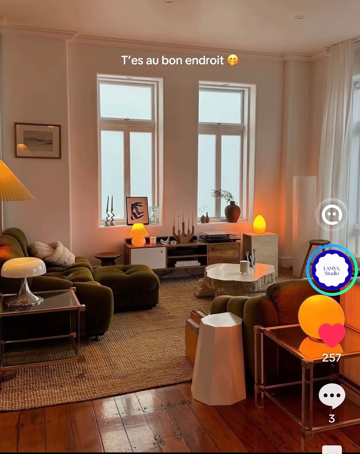 Velours Kaki Rétro Solaire — intérieur style 70s sur Beyit