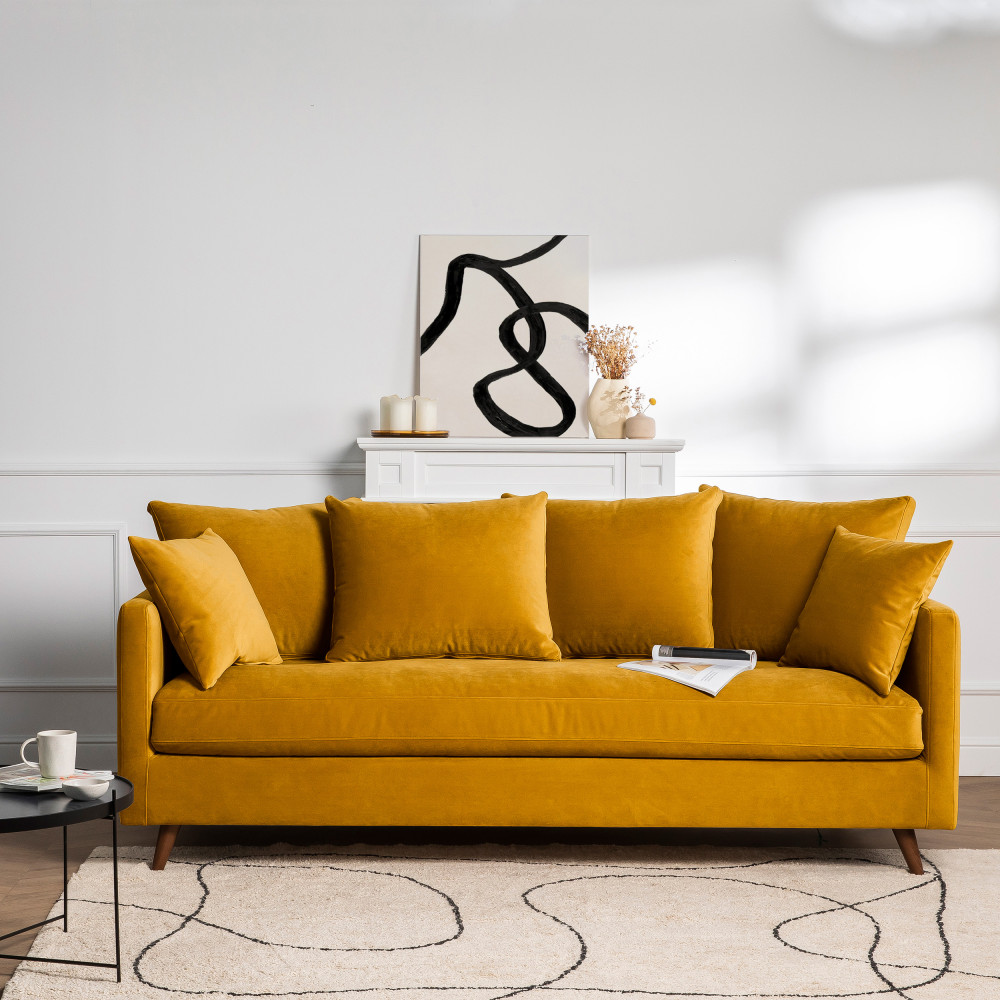 Canapé 3 places velours moutarde par Florence Knoll — Beyit