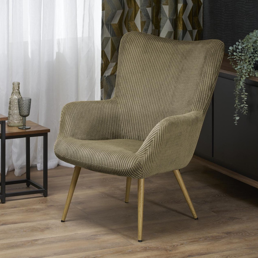 Fauteuil lounge velours olive par Style Jens Risom — Beyit
